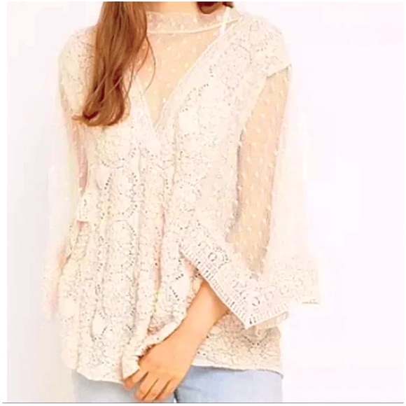 Free People Tops - free people HARD CANDY Lace Kimono Sleeve Cream Blouse